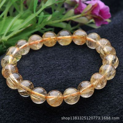純天然精品10mm巴西鈦晶金鈦晶圓珠手鏈 招財納福的珠寶珍品